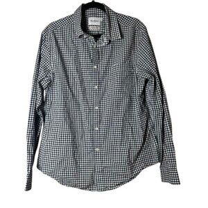 GOODFELLOW & Co. Standard Fit Navy Blue Check Plaid Button Up Shirt Size Large